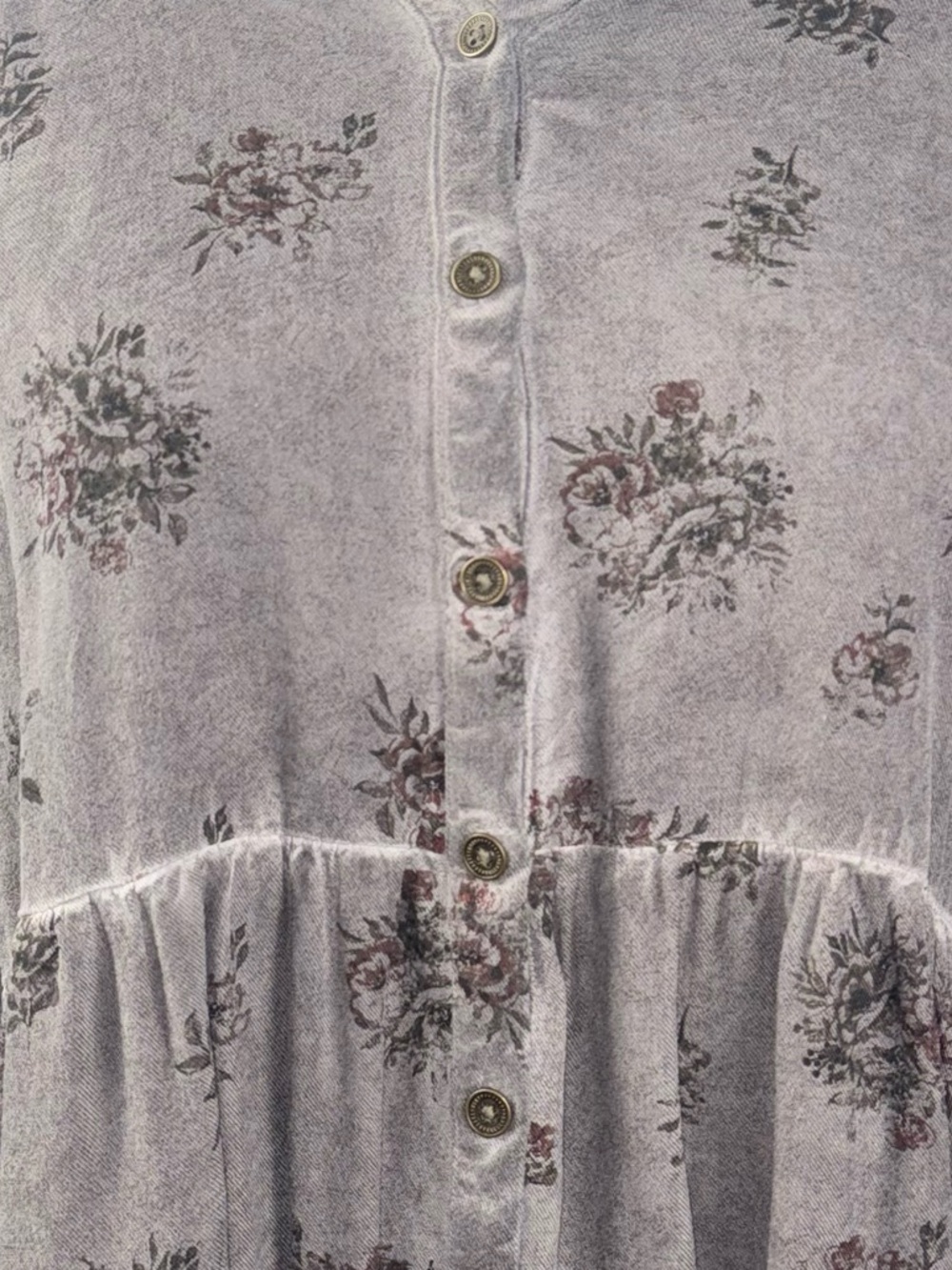Lucky Brand Floral Gray 100% Viscose Button-Front Peplum Top XS - Picture 7 of 7